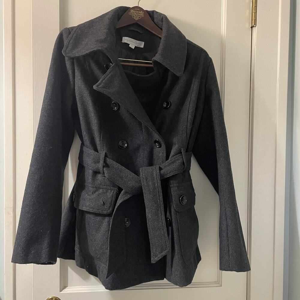 NEW York & Company Pea coat Gray Size Medium Belted and Double Breasted - Picture 2 of 10
